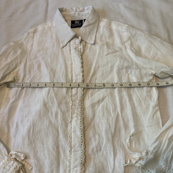 Madison Mathews XS 100% Linen White Button Top Blouse Peasant Boho Cottagecore - Picture 5 of 8